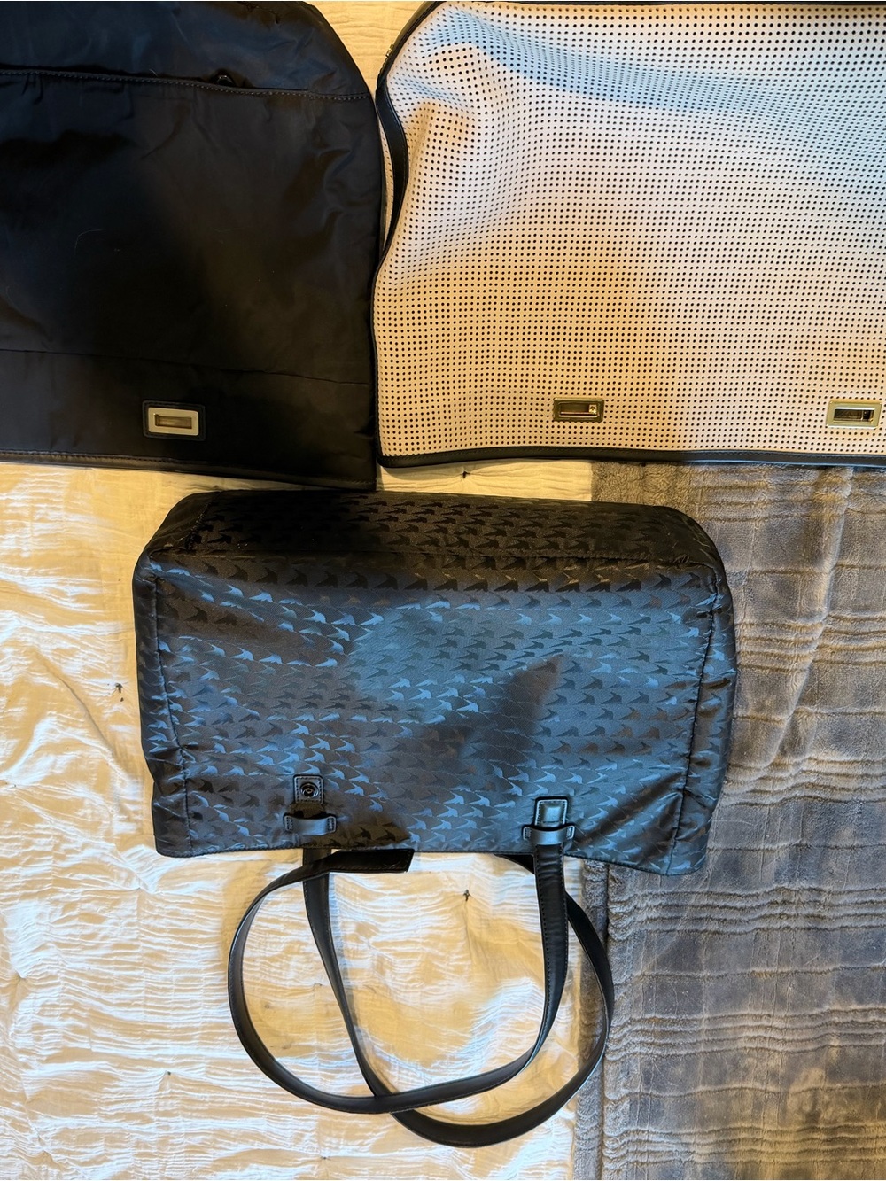 Lo & Sons Black Structured Laptop Tote with Subtle Monogram